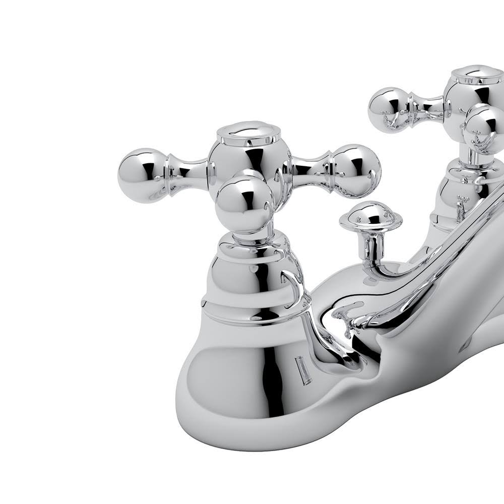 Polished Chrome Centerset Bathroom Faucet with Metal Cross Handles and Pop-Up V533