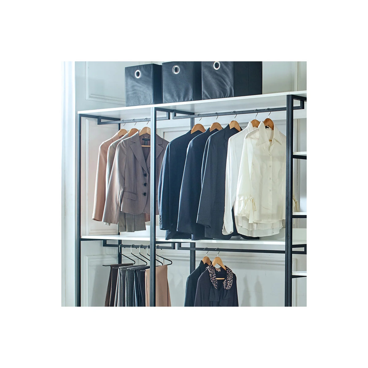 White Freestanding Wood Closet System with Metal Frame Y81188