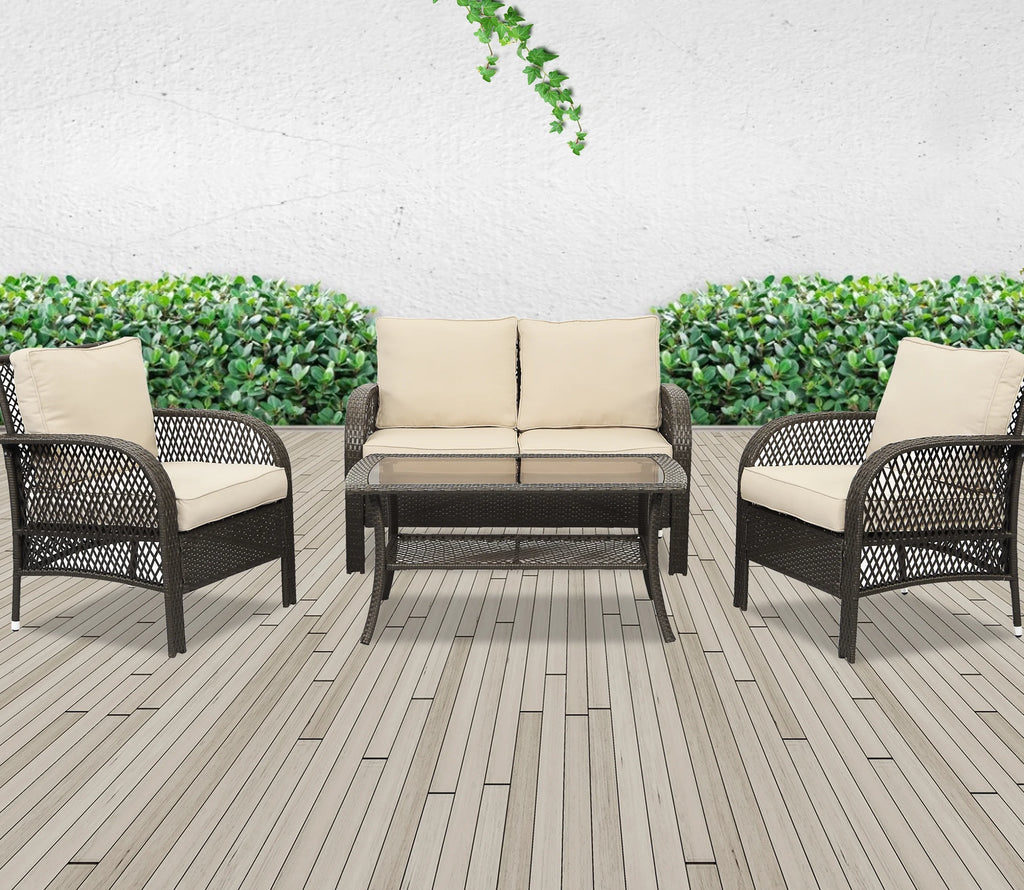 5 Pcs Wicker Rattan Conversation Chairs Set, Brown P9076