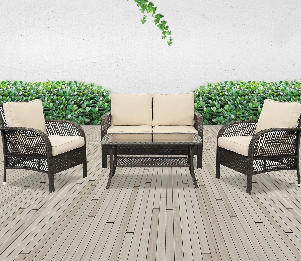 5 Pcs Wicker Rattan Conversation Chairs Set, Brown P9076