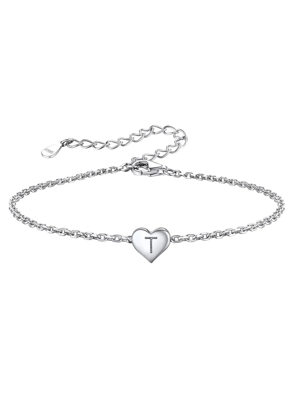 Initial Heart Bracelet 925 Sterling Silver Chain Bracelet U491
