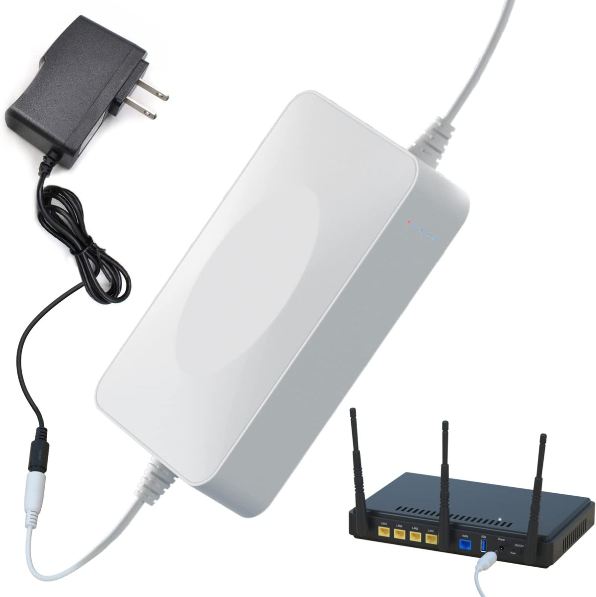Rechargeable UPS Battery Backup 15000mAh, DC 12V Router UPS, Surge Protector with 2 A Charger Pack of 2 V78888