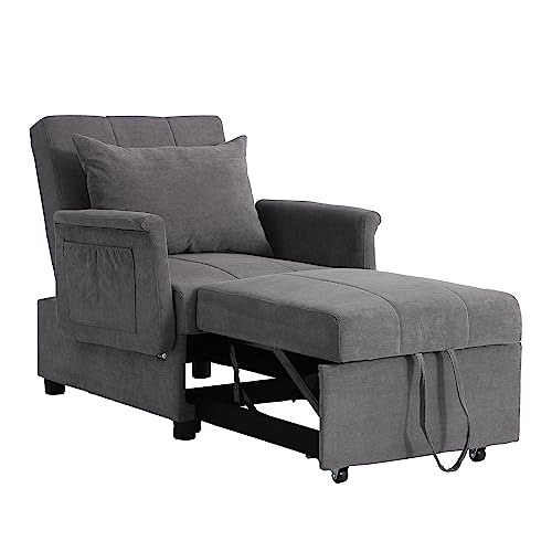 Black PU Leather Convertible Chair Sleeper Bed with Lumbar Pillow V53925