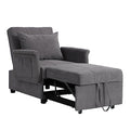 Black PU Leather Convertible Chair Sleeper Bed with Lumbar Pillow V53925