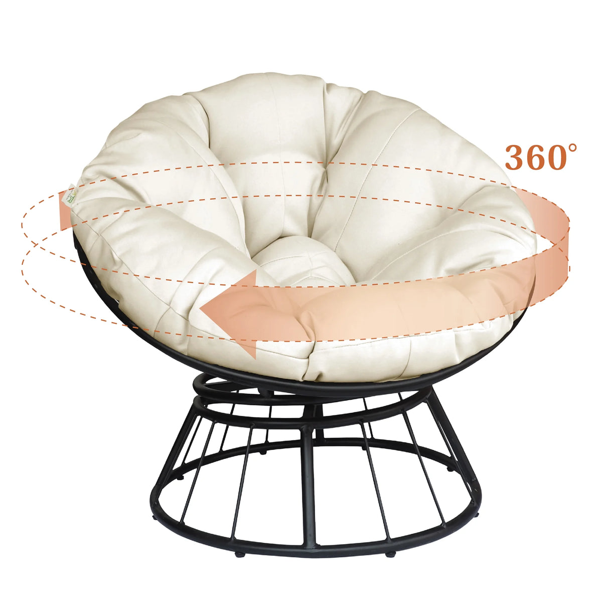 Beige 360-Degree Swivel Papasan Chair with Cushion F697