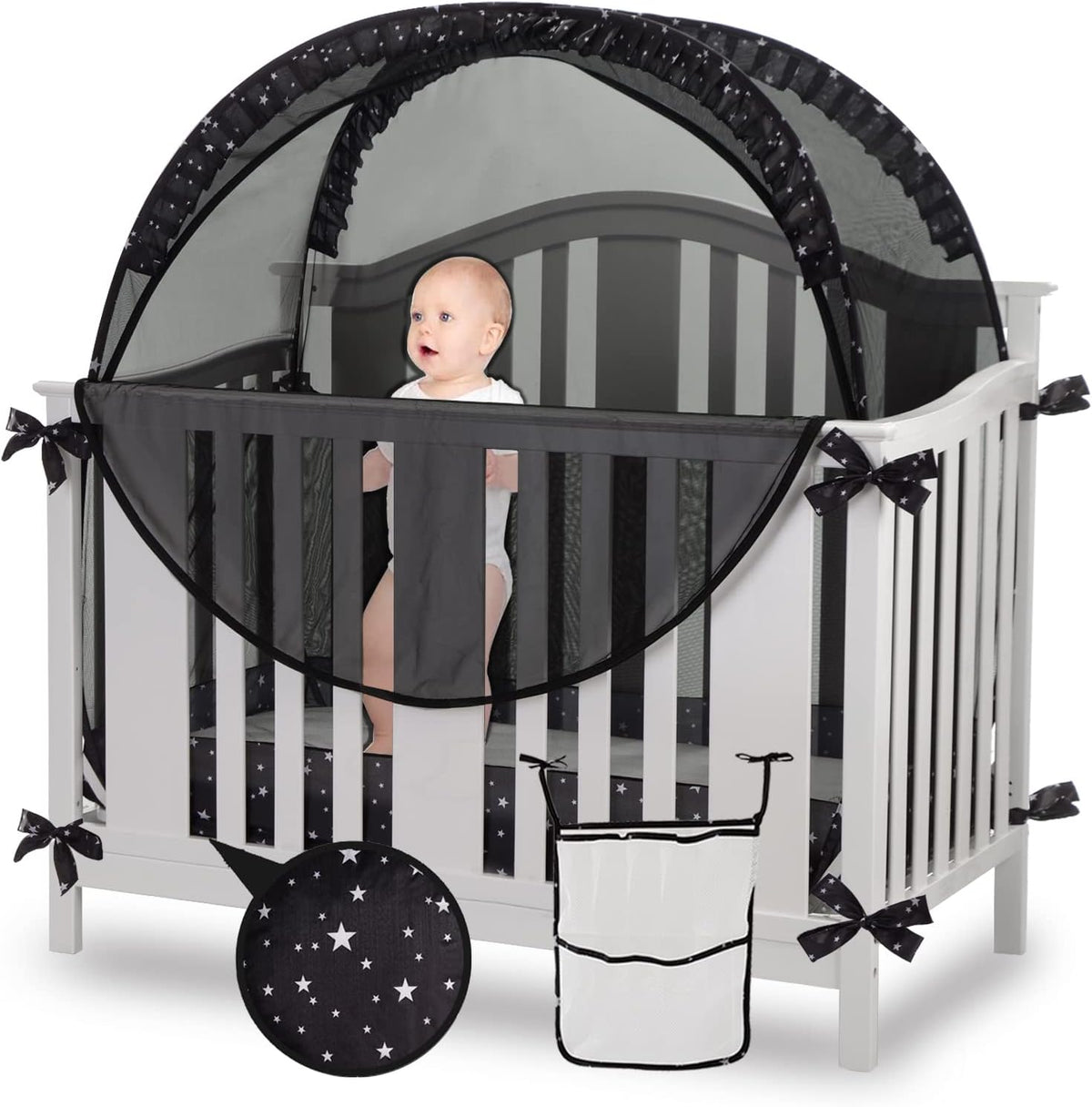 Pop Up Crib Tent Cover with Mesh Organizer X9335