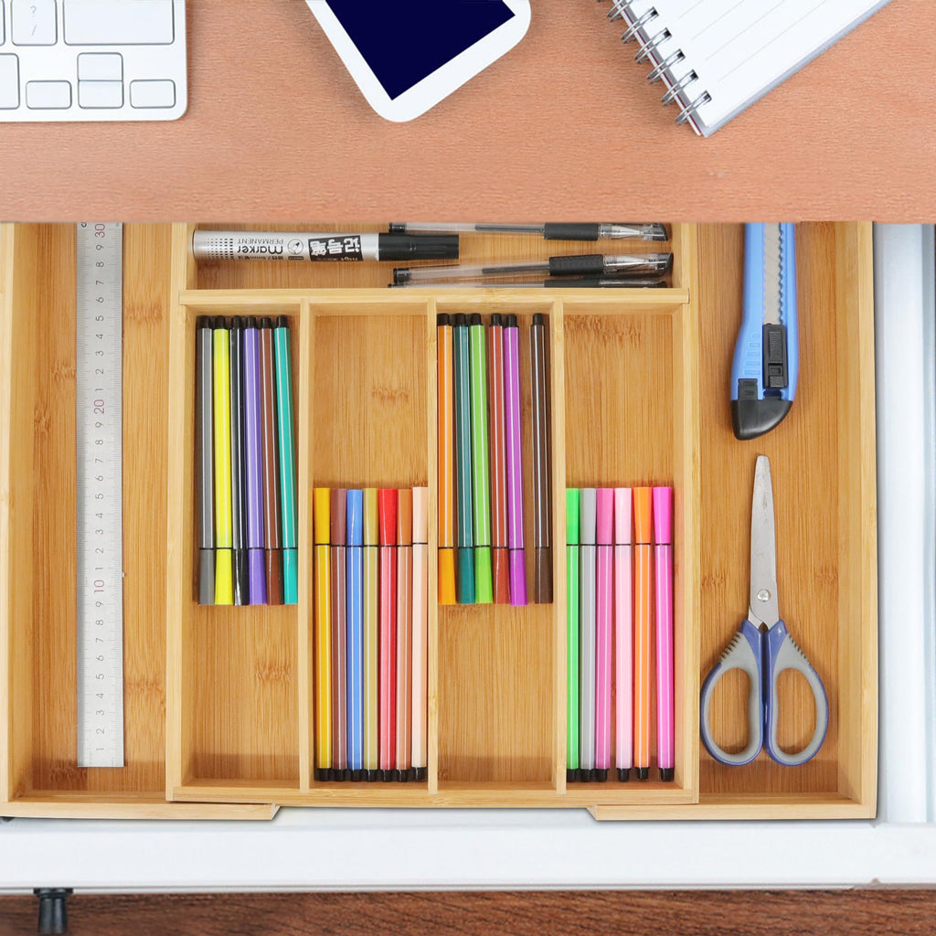 Bamboo Drawer Organizer with Adjustable Dividers, Medium, Brown I4031