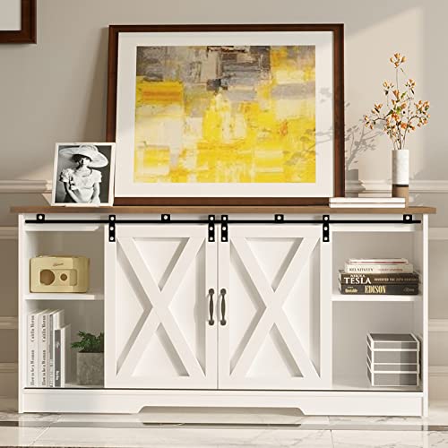 Espresso Farmhouse TV Stand with Sliding Barn Doors H88878