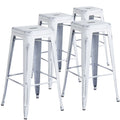 4 Pack 30" High Backless Distressed White Metal Barstool P4176