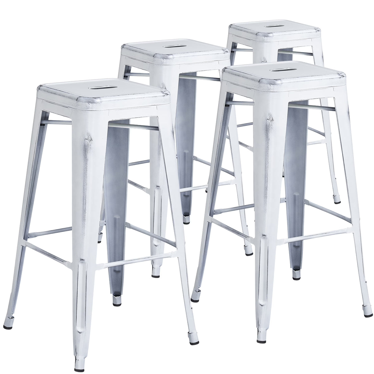 4 Pack 30" High Backless Distressed White Metal Barstool P4176