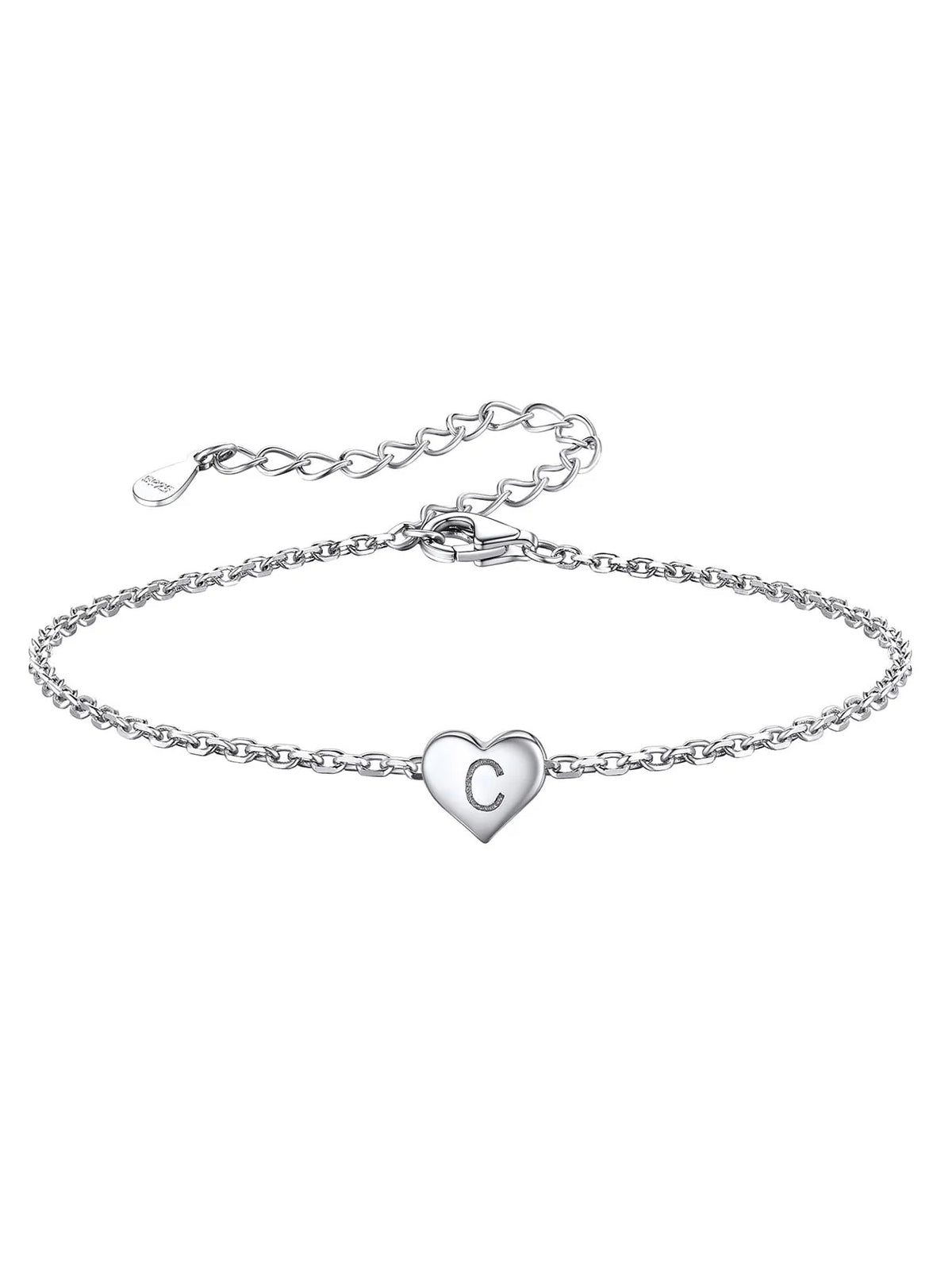 Initial Heart Bracelet 925 Sterling Silver Chain Bracelet U491