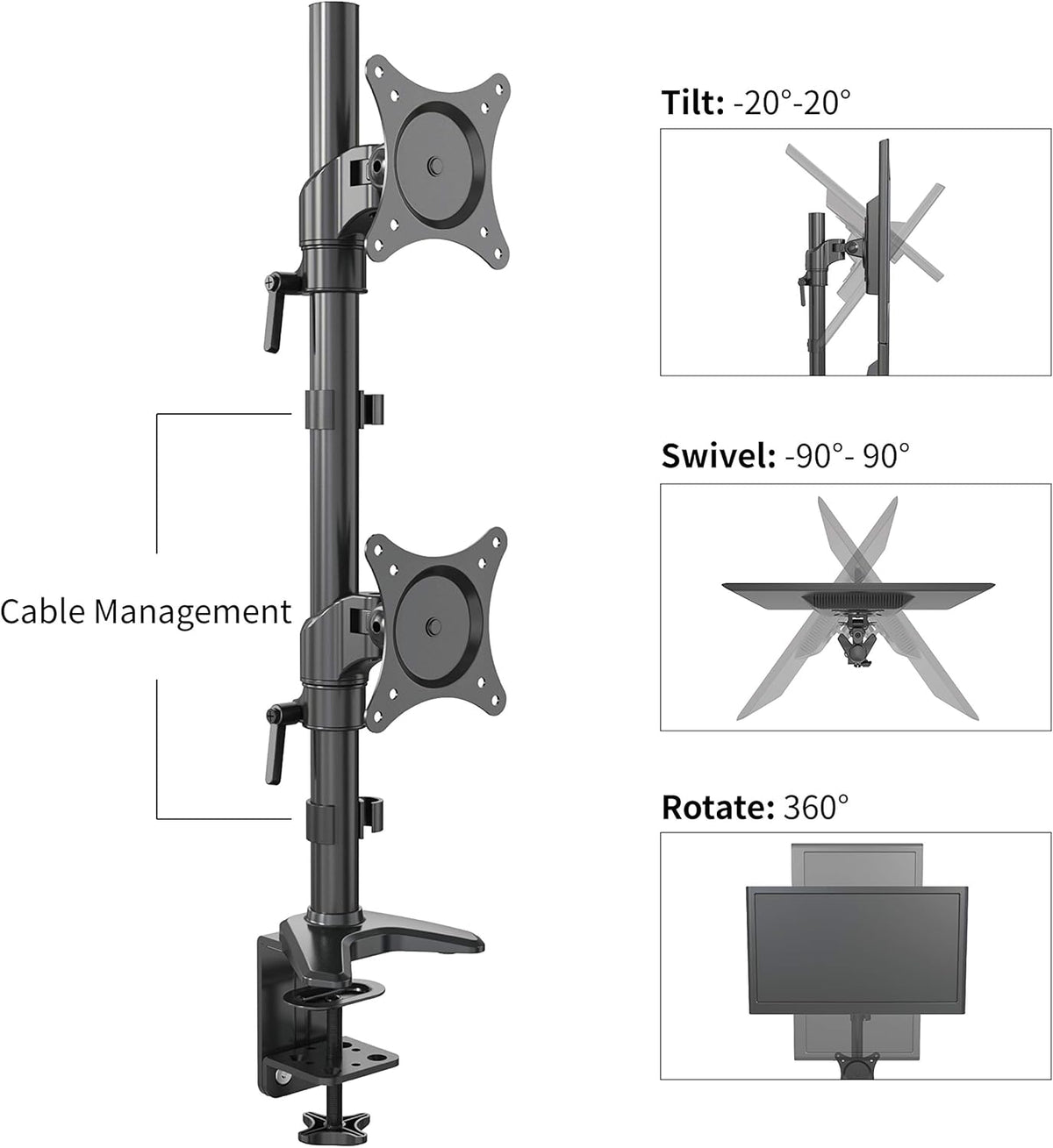 Vertical Dual Monitor Mount, 15-27 Height Adjustable, VESA Mount K903807