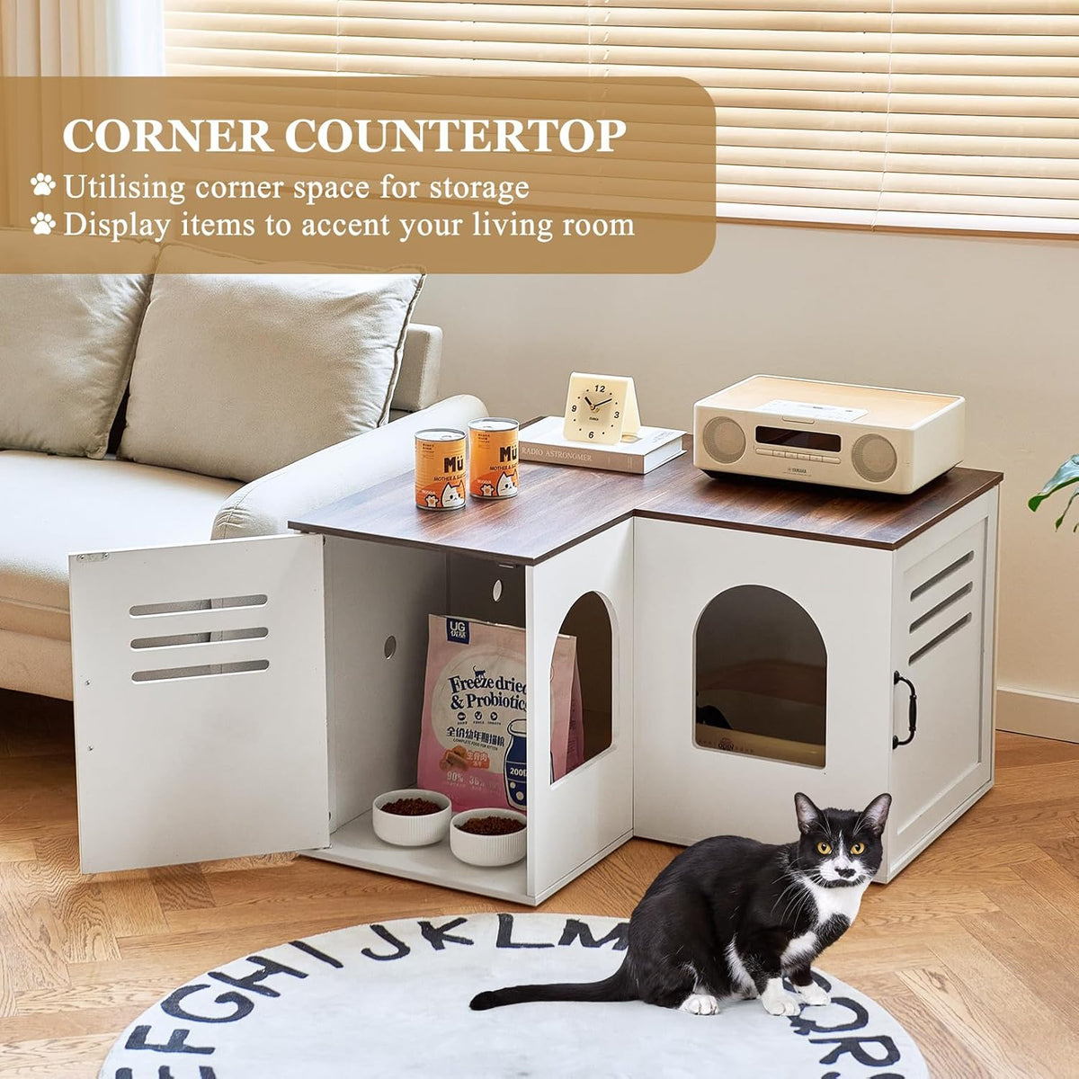 White Corner Litter Box Enclosure Cabinet, 31.5 x 17.7 x 19.7 in C34725
