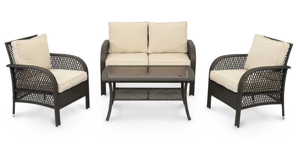 5 Pcs Wicker Rattan Conversation Chairs Set, Brown P9076