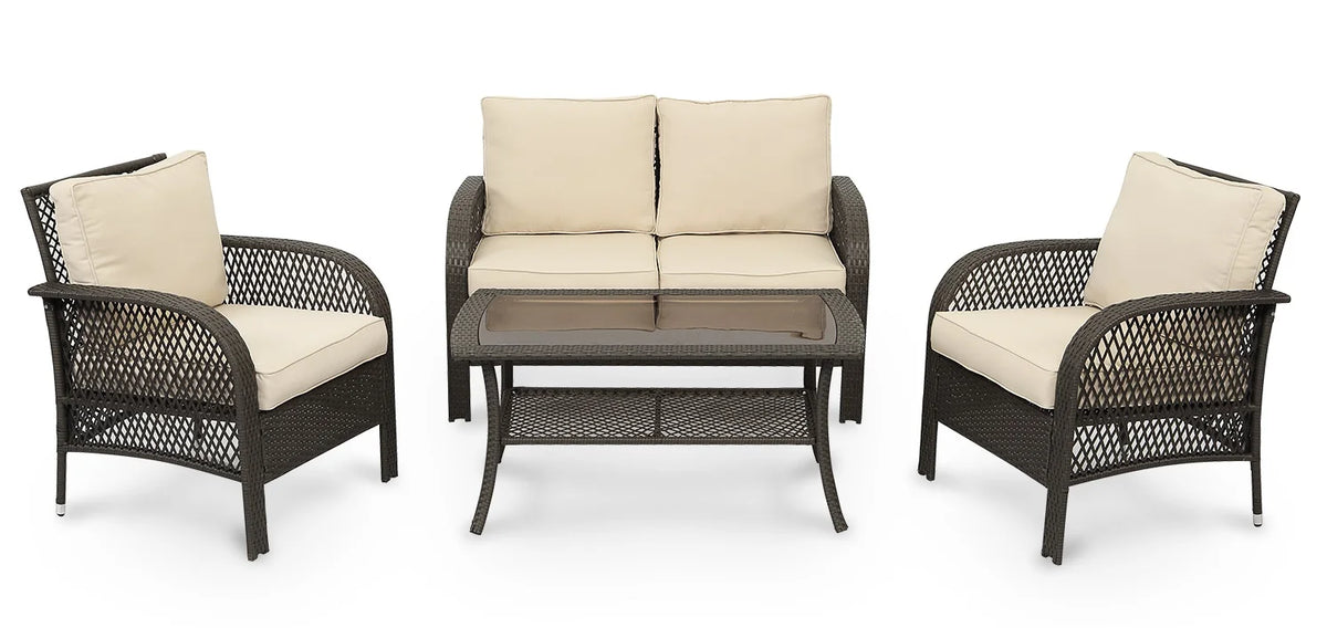 5 Pcs Wicker Rattan Conversation Chairs Set, Brown P9076