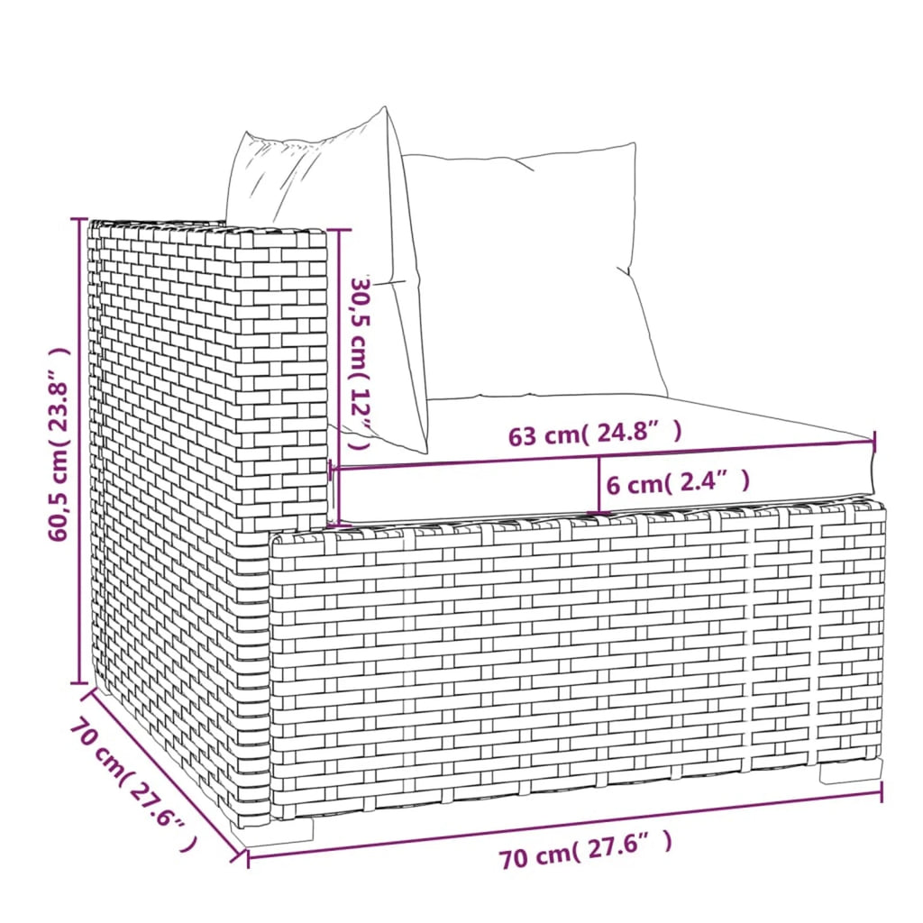9 Piece Poly Rattan Outdoor Sectional Sofa Set with Anthracite Cushions Steel Frame D5336