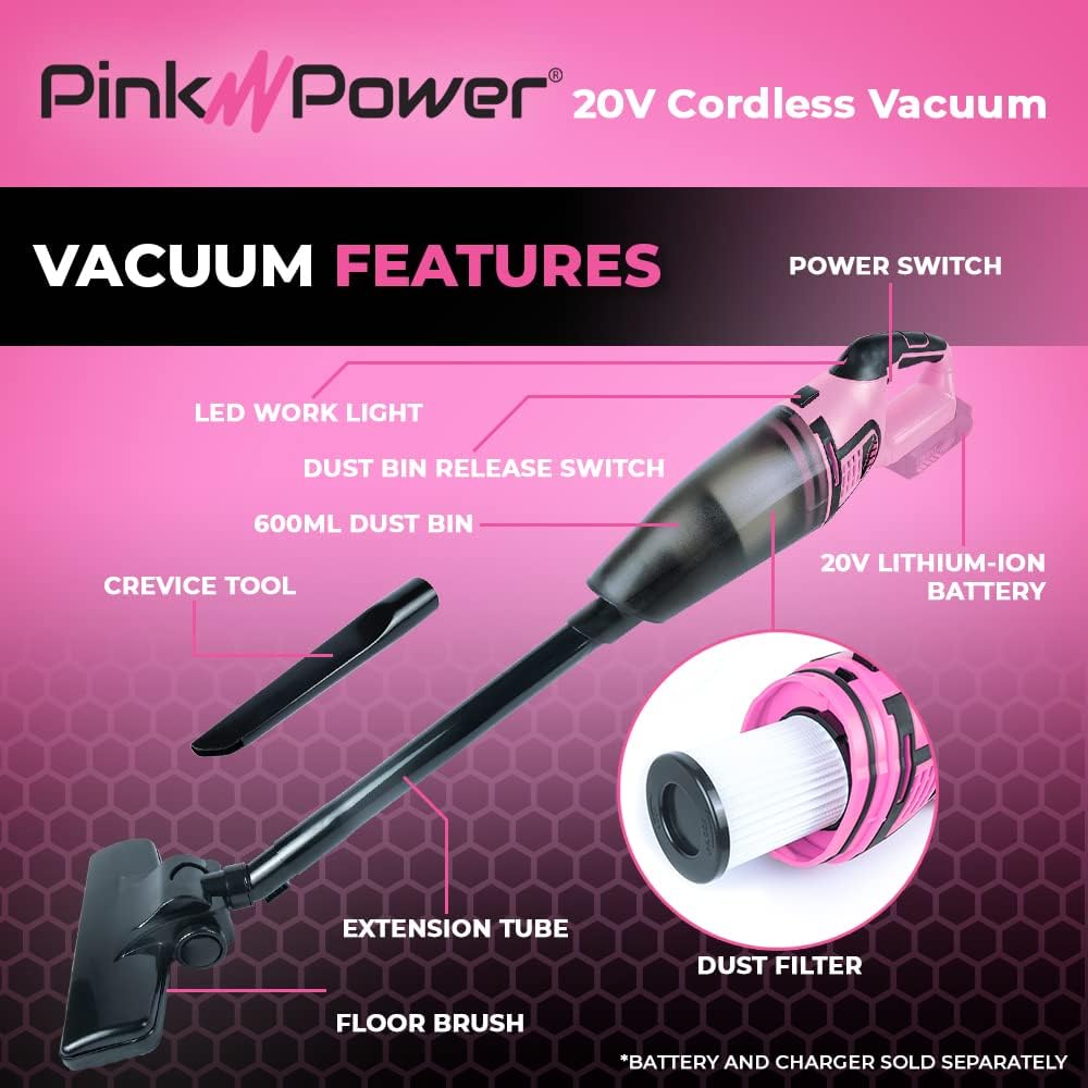 Pink Cordless Stick Vacuum Cleaner with Rechargeable Battery K169204