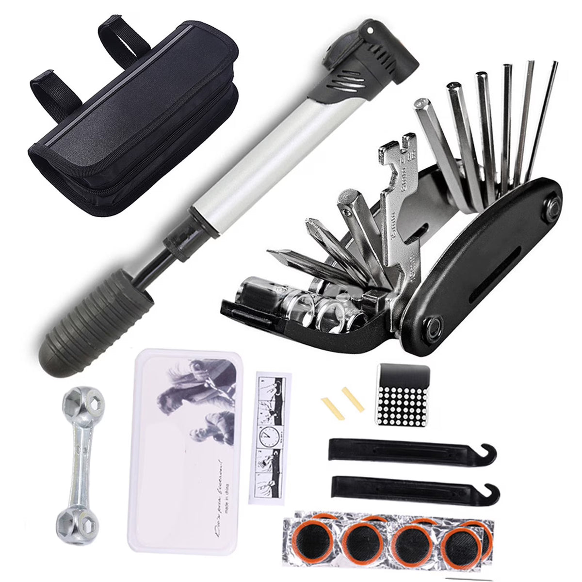 16 in 1 Multi-Function Bicycle Tool Kit with Mini Pump J49603