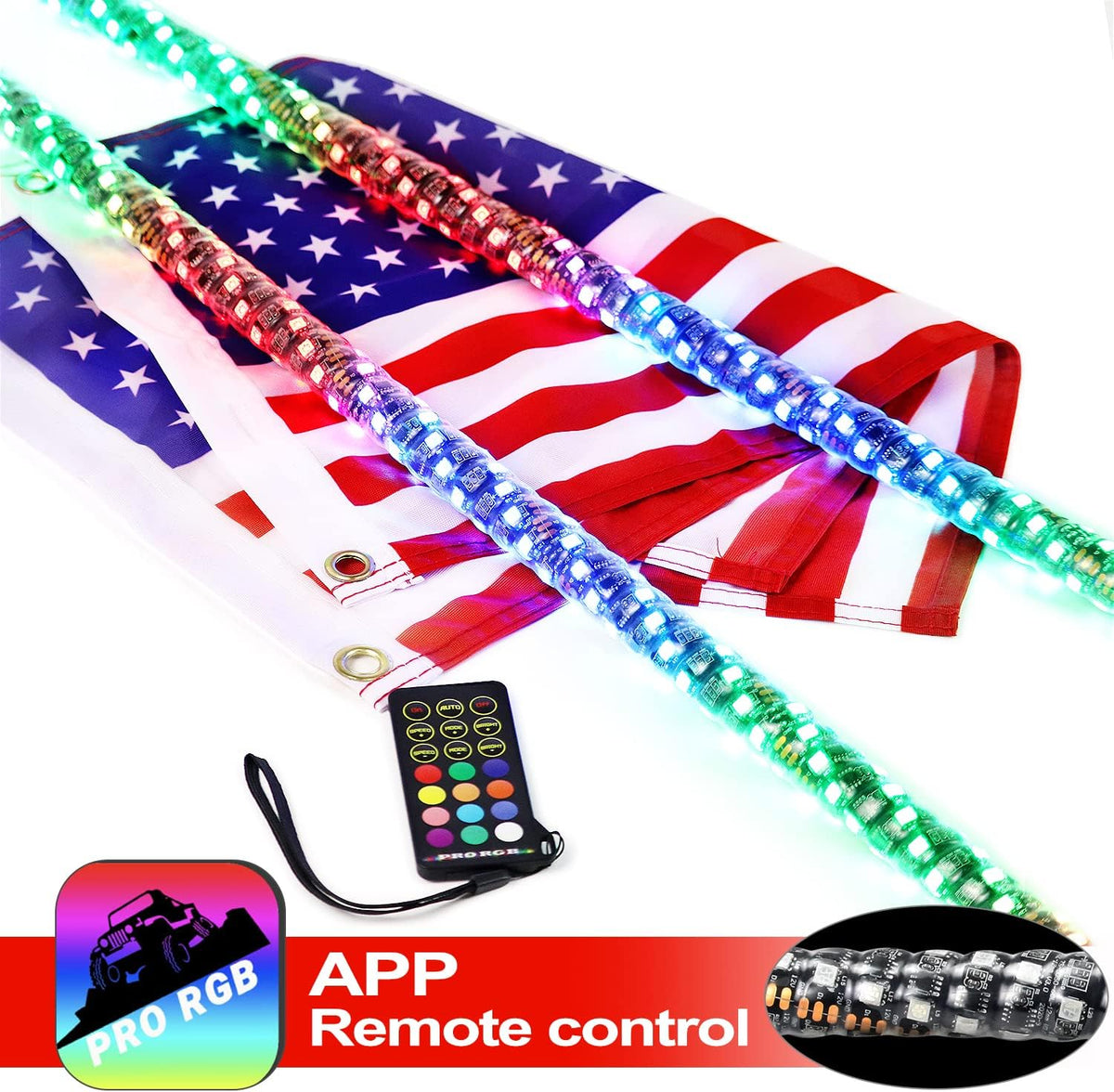 2PCS 4FT Lighted Whips with Remote and App Control H9739