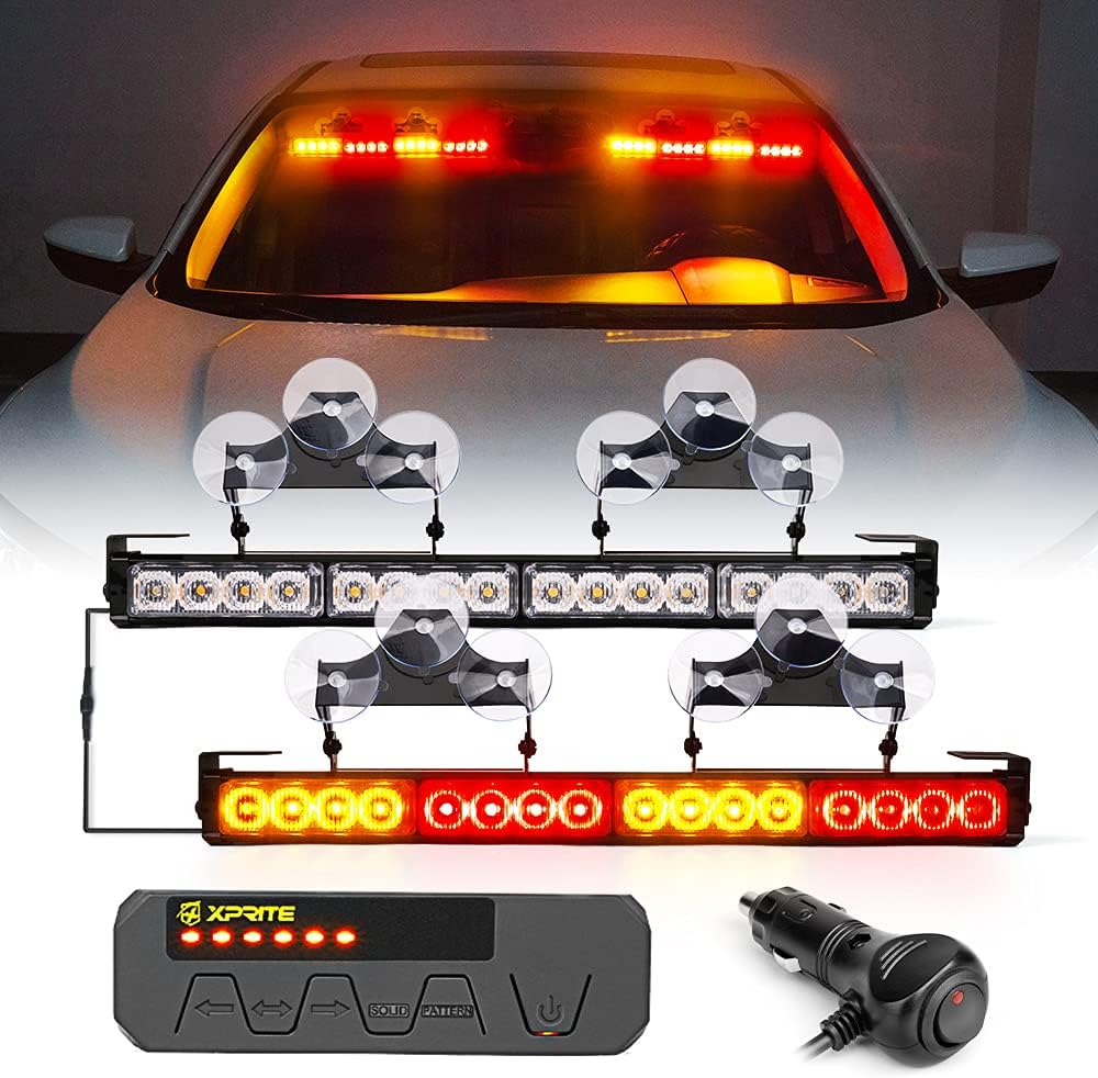 Amber LED Emergency Strobe Light Bar with Control Box, Pack of 2 Q451