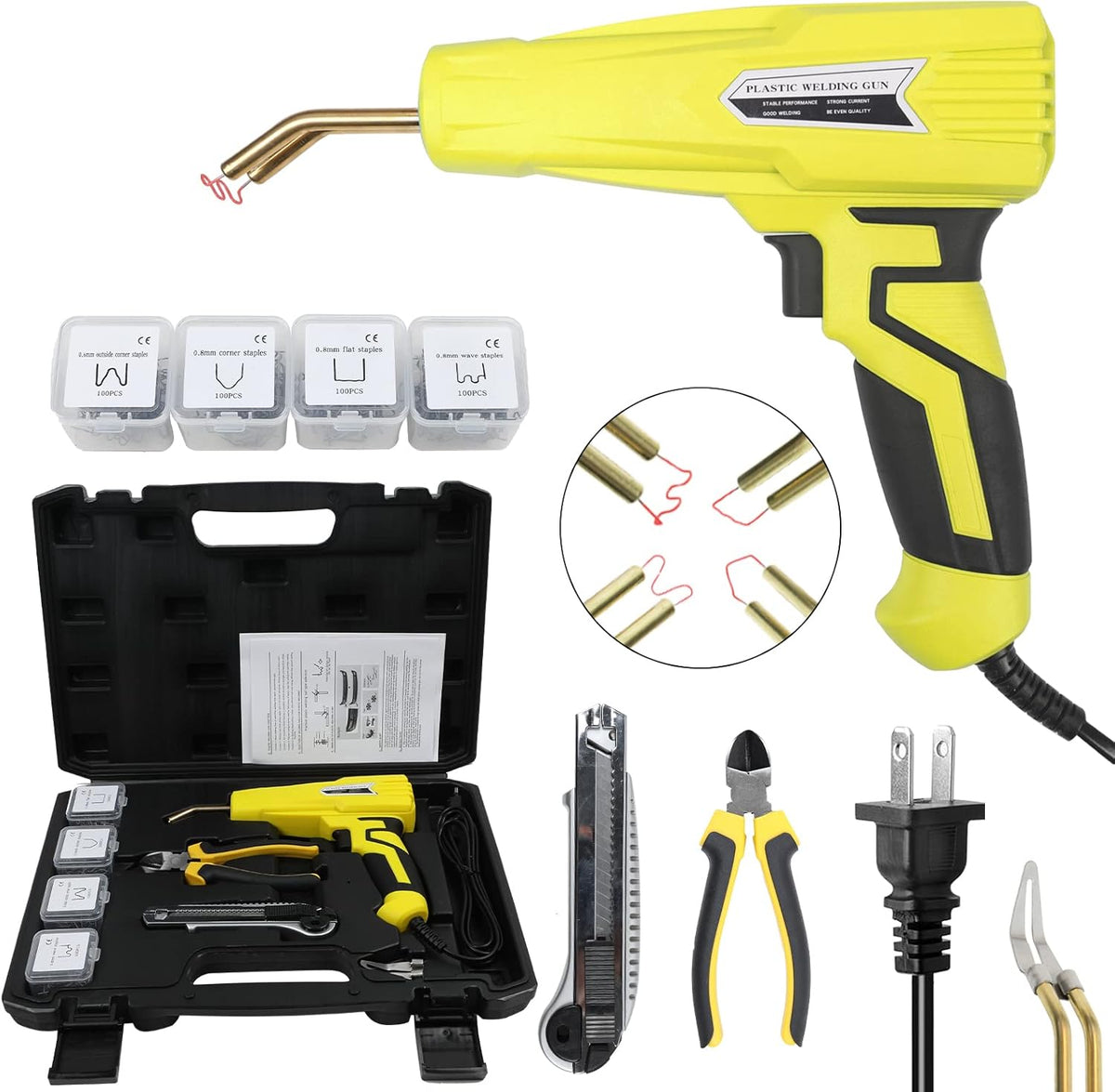 110V 100W Plastic Welding Machine with 400pcs Staples, Hot Stapler Plastic Repair Tools (Yellow) P312818