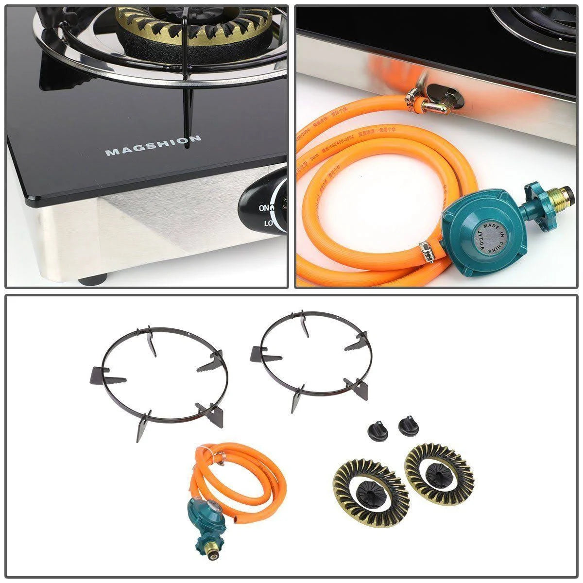 Double Glass Top Portable Propane Gas Stove Burner with Hose & Regulator X961497