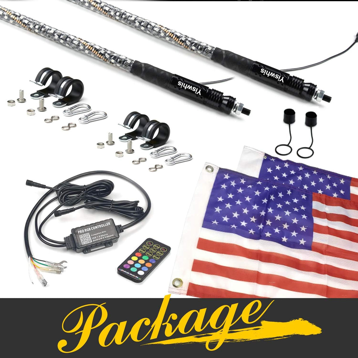 2PCS 4FT Lighted Whips with Remote and App Control H9739