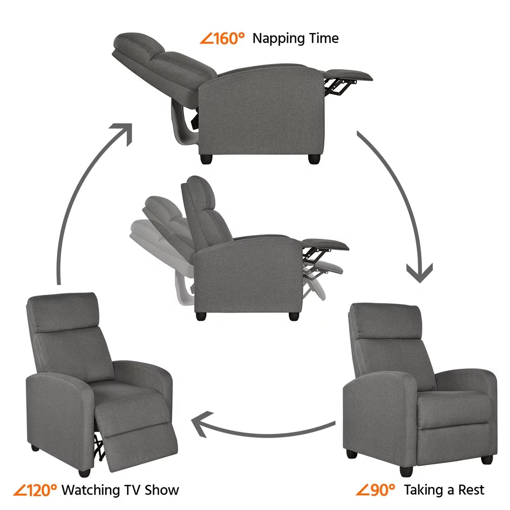 2pcs Gray Fabric Upholstered Recliner Chair Q337587