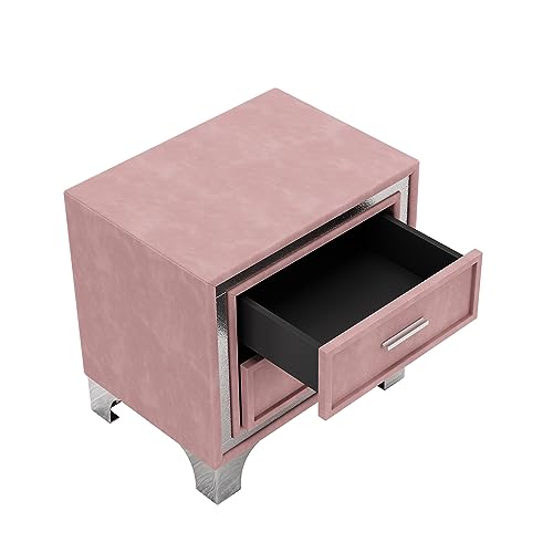 Queen Size Velvet Upholstered Platform Bed with 2 Nightstands J5874