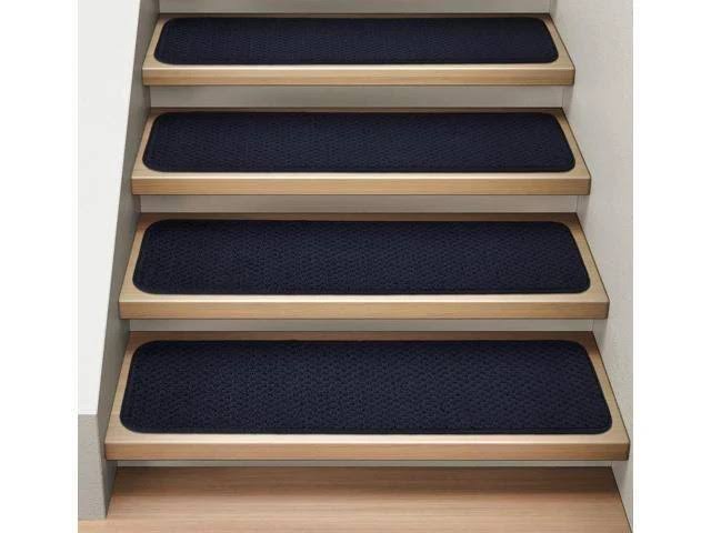 Set of 12 Attachable Indoor Carpet Stair Treads Navy Blue 8 in. x 30 in. O968581