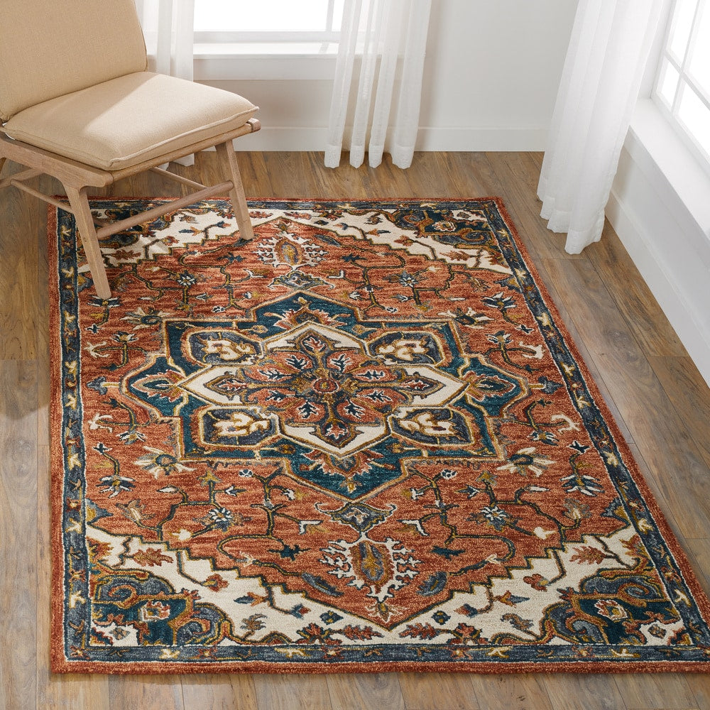 Hand-hooked Wool Star Area Rug Red/Multi 7'9" x 9'9" F423588