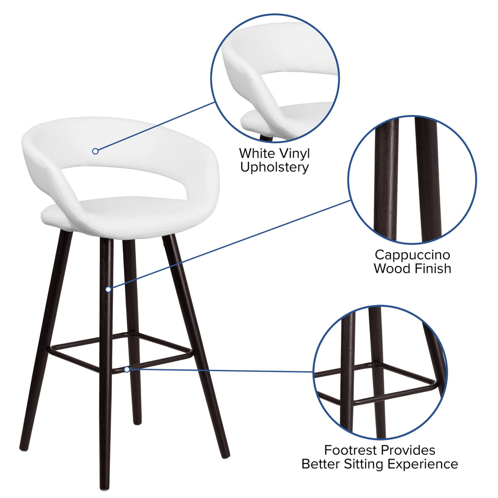 Cappuccino Wood Barstool with White Vinyl T6577