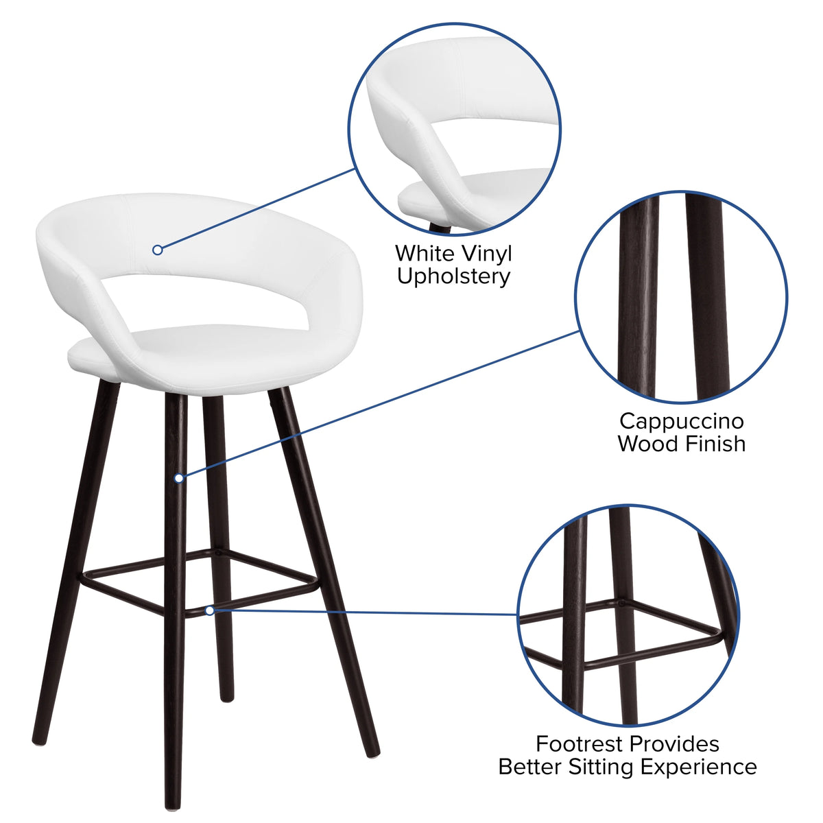 Cappuccino Wood Barstool with White Vinyl T6577