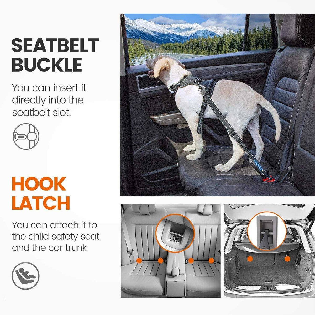Dog Seat Belt Car Harness Reflective Bungee X8286