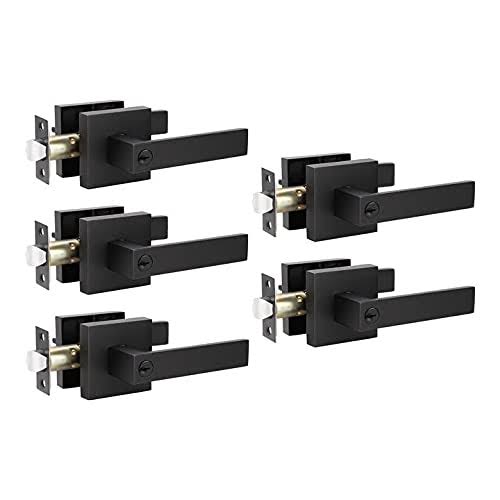 5 Pack Entry Door Handle Set Lever Door Handle, Matte Black Finish M80889