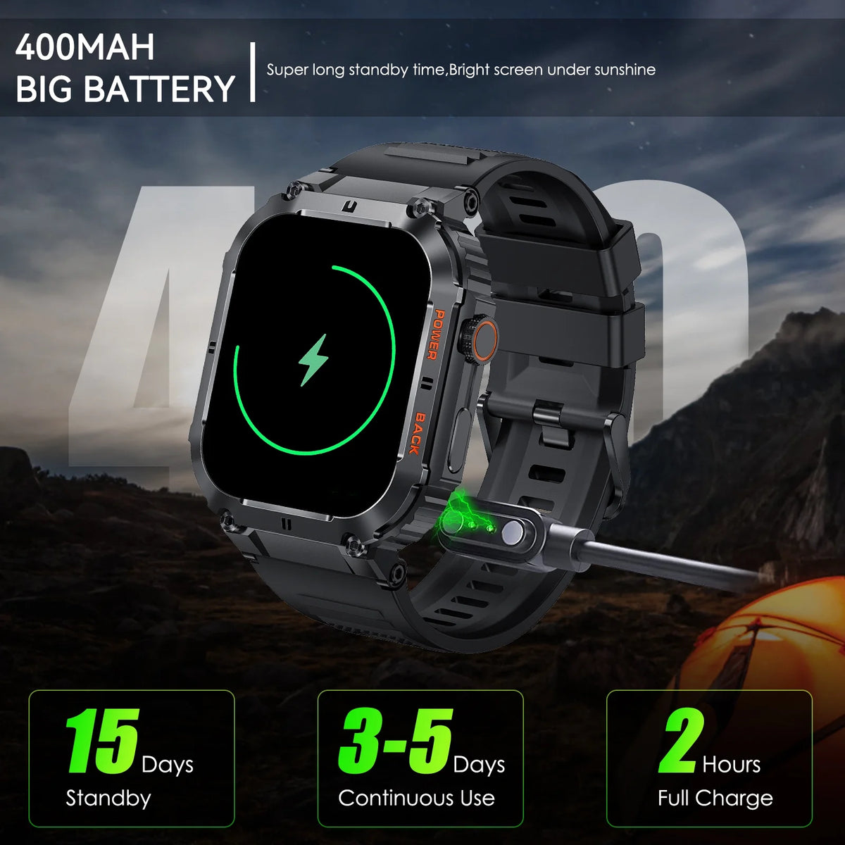 Rugged Tactical Smart Watch with 1.96'' HD Outdoor Fitness Tracker O5326