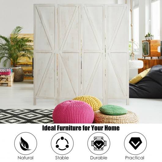 4 Panels Folding Wooden Room Divider White Y562721