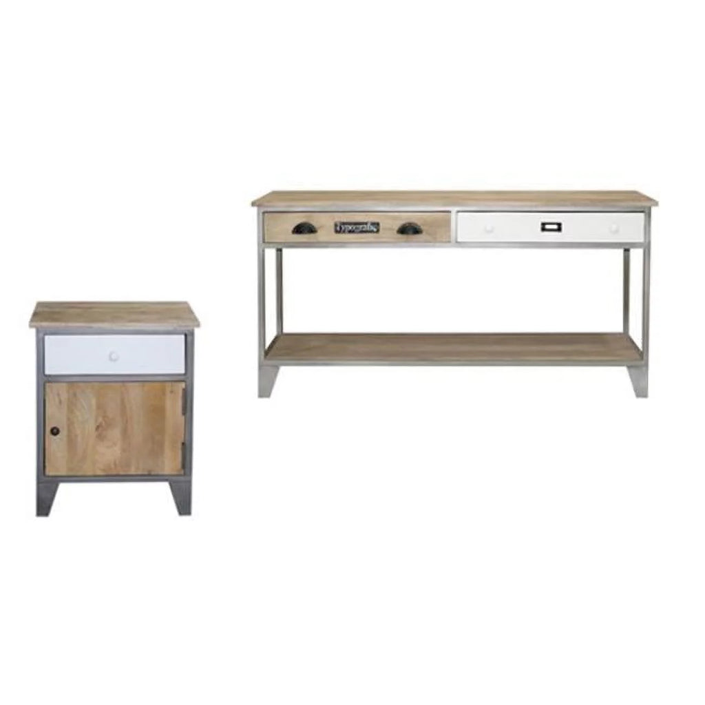 Wood Sofa/Console Table Natural Tan/Iron Silver A918