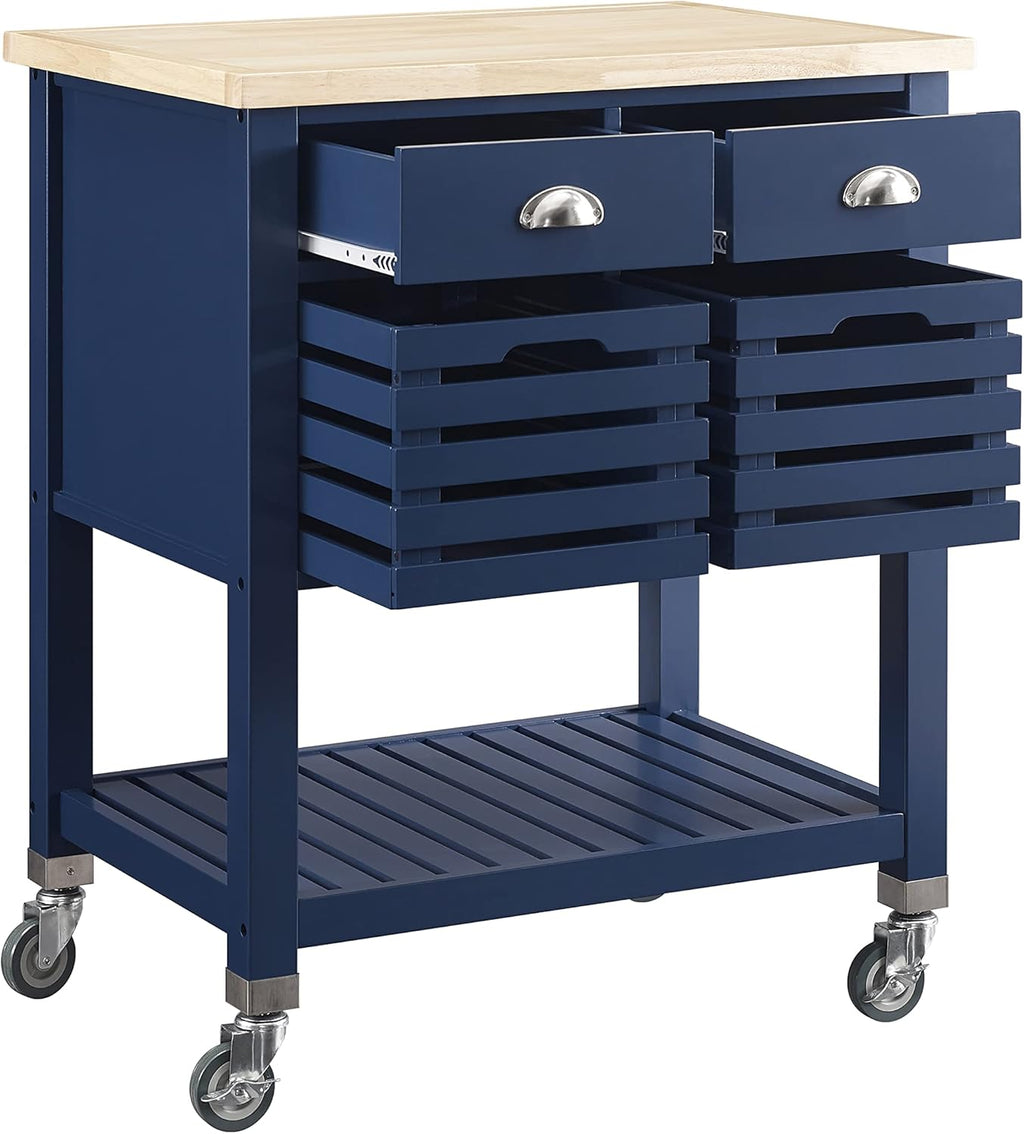 Denim Kitchen Cart with Locking Wheels O113653