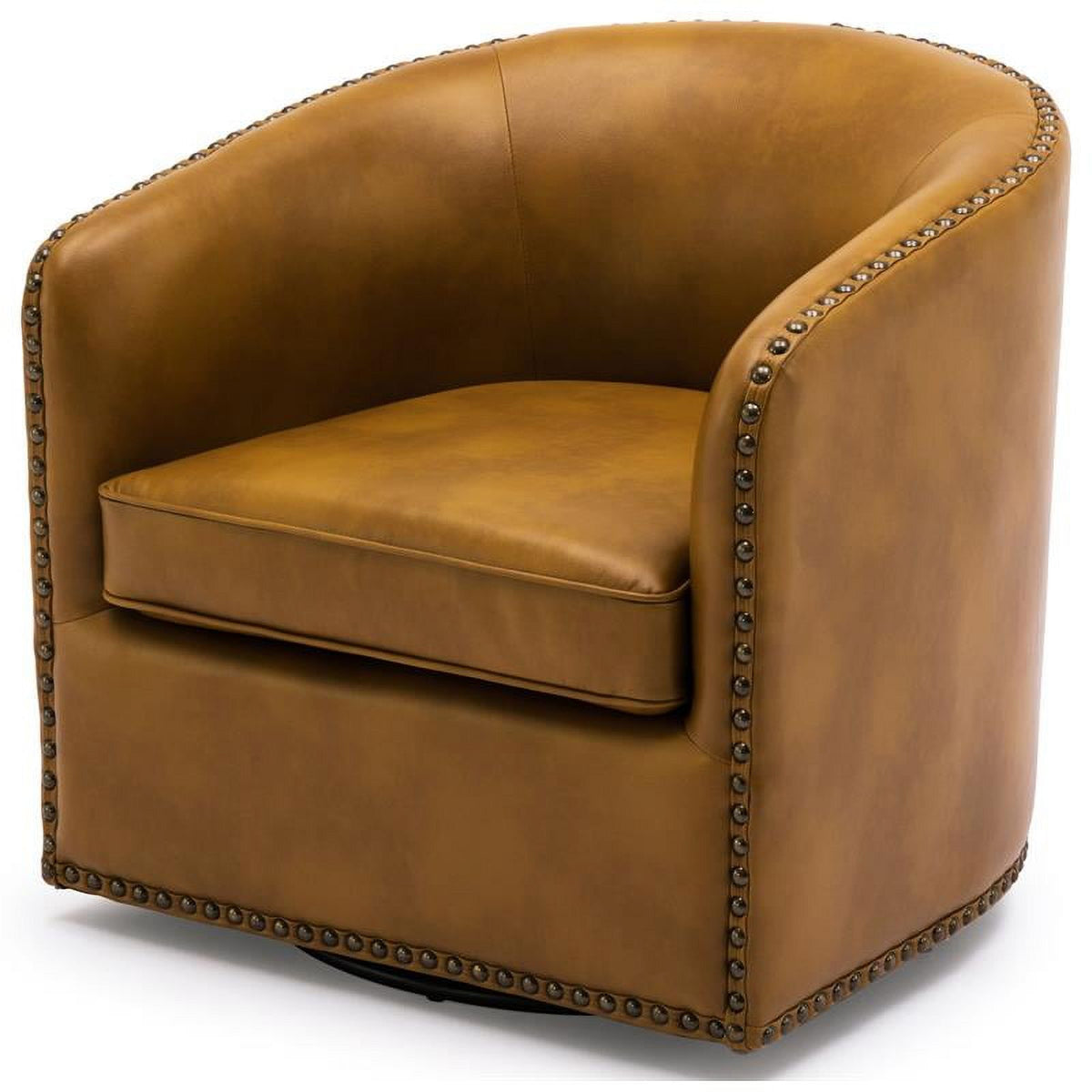 Camel Brown Faux Leather Swivel Arm Chair with Nailhead Trim L38283