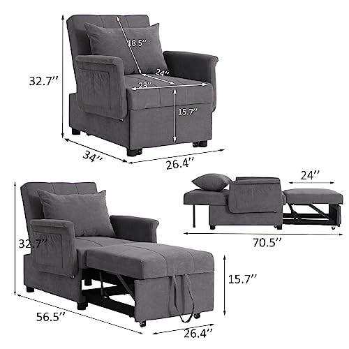 Black PU Leather Convertible Chair Sleeper Bed with Lumbar Pillow V53925