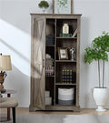 Gray Wash Tall Storage Cabinet with Doors and Open Shelves L88090