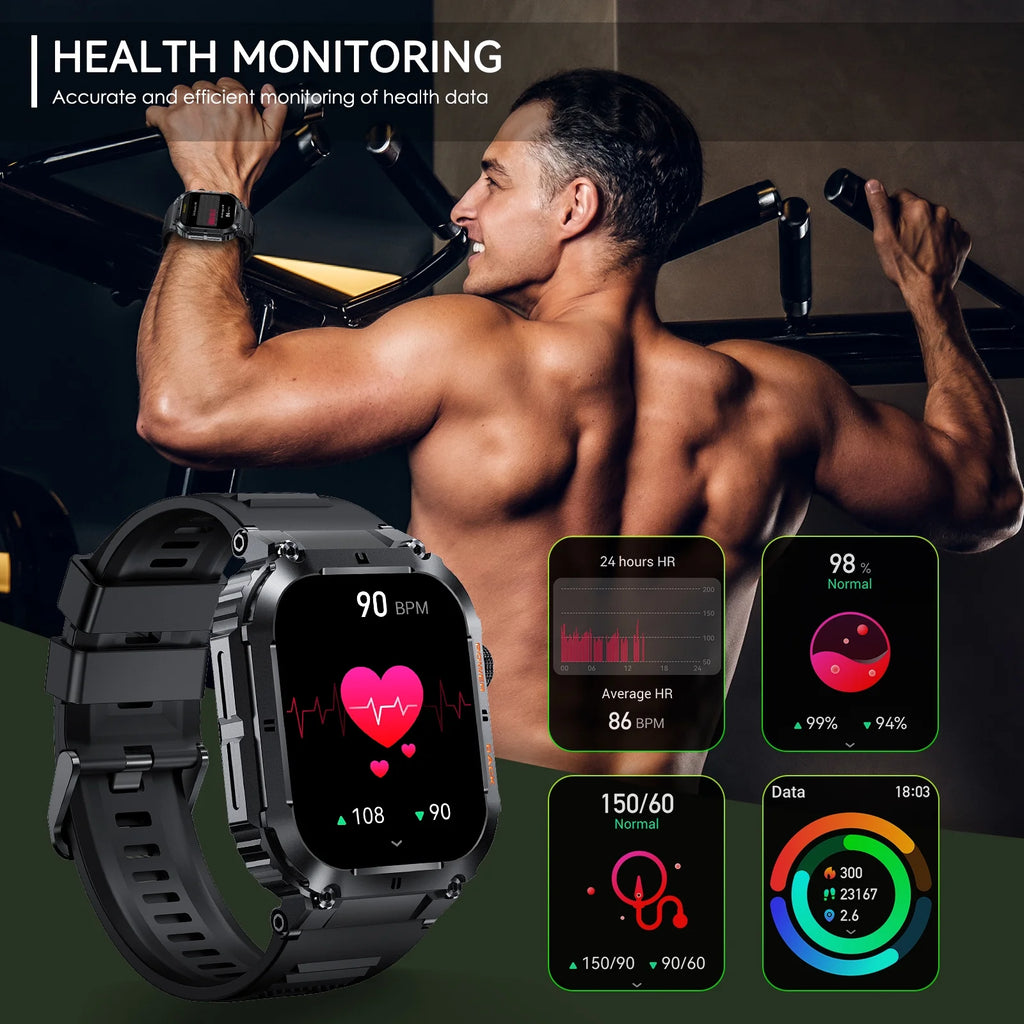 Rugged Tactical Smart Watch with 1.96'' HD Outdoor Fitness Tracker O5326