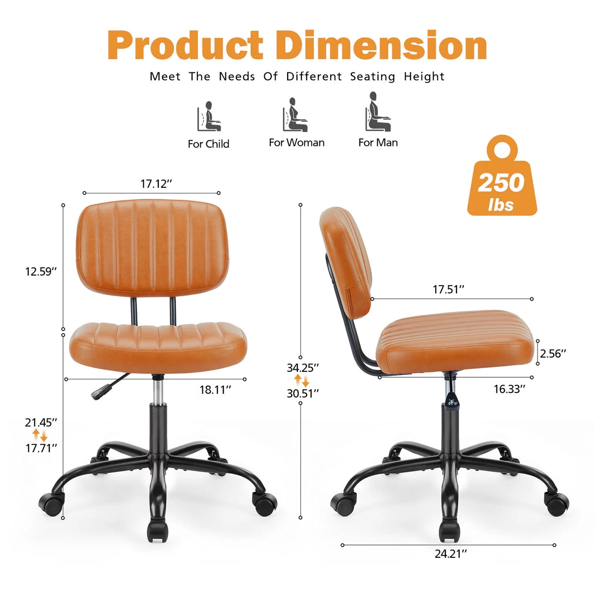 Brown PU Leather Low Back Task Chair with Wheels C727