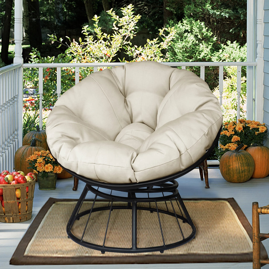 Beige 360-Degree Swivel Papasan Chair with Cushion F697