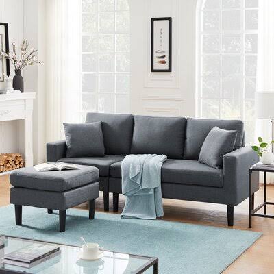 Dark Gray Polyester Reversible Sofa and Chaise with Ottoman H7428