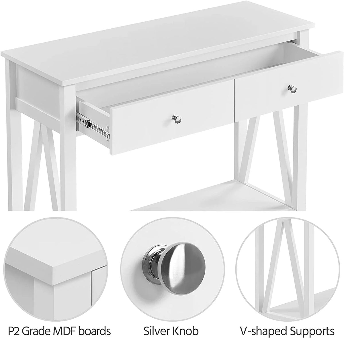 2 Tier Console Table with 1 Drawer and Open Storage Shelf, White D419532