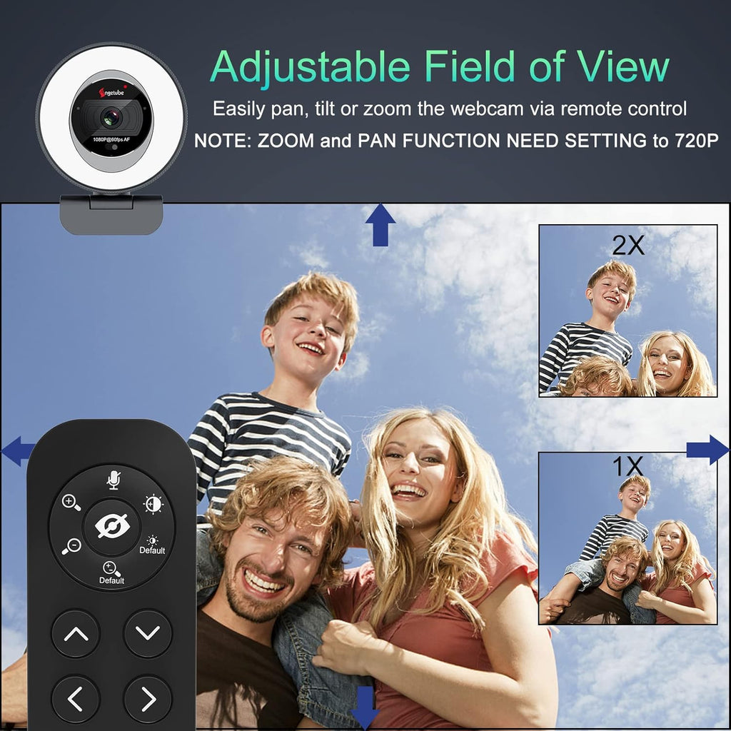 1080P 60FPS 2X Digital Zoom Streaming Webcam with Ring Light and Privacy Cover G247