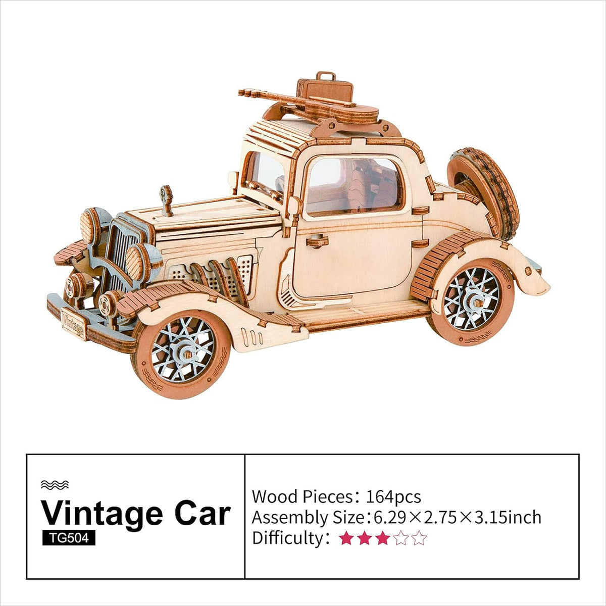 Vintage Car 3D Wooden Puzzle Model Kit W7018
