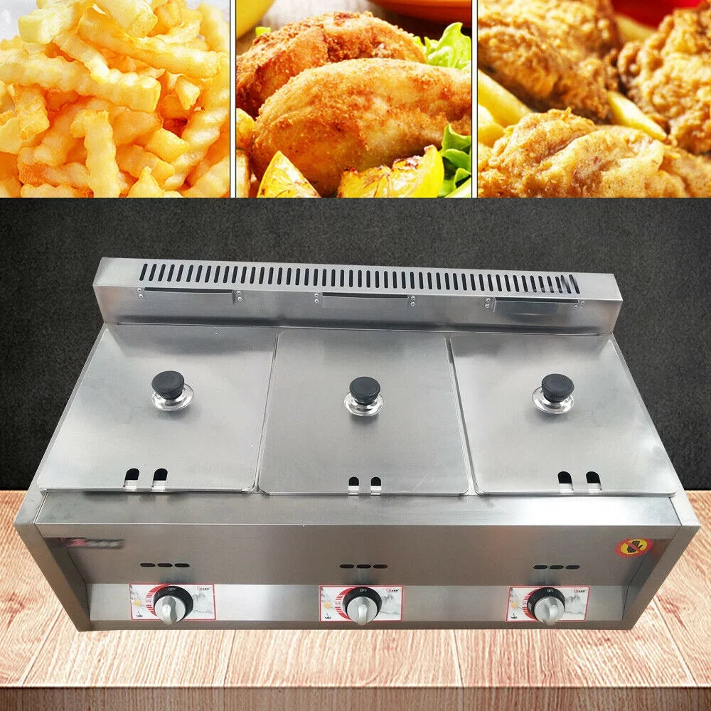 Commercial 18L 3-Pan Gas Fryer W267